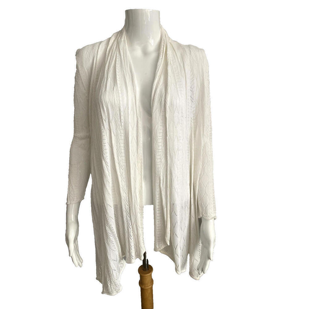 Catherine Malandrino Long Sleeve Cardigan Sweater Pointelle White M